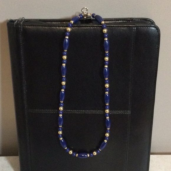 12” navy and gold bead necklace - Picture 2 of 6